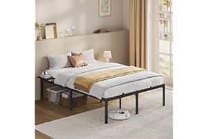 VASAGLE Struttura Letto Matrimoniale, Telaio Letto in Metallo con Ripiani Portaoggetti, per Materassi da 140 x 190 cm, Montaggio Facile, Nero Inchiostro RMB093B01