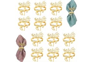 ZEXUPORIUM 12 Pièces Rond de Serviette Noel,6 Pièces Renne Rond de Serviette Noel, pour Noel Decoration Table, Fête, Mariage, Thanksgiving (Doré)