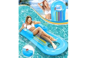 Jojoin Luftmatratze - Wasser Hängematte Aufblasbare Pool | Tragbare Wasserhängematte mit Tasse Löchern und Kopfstütze - Strand Schwimmstuhl Liege für Kinder Erwachsene (145 * 70cm)