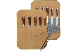 DENIFITER Messerkoffer mit 5 Fächern aus robustem gewachstem Segeltuch, Messerorganizer mit schnitt- und durchstoßfestem Material drin(Khaki)