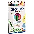 GIOTTO Mega Chunky Colouring Pencils, 12 Assorted Colours, Ideal for Children, Parties and Schools