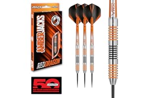 ‎RED DRAGON Amberjack 4: Stalowe rzutki 23-gramowy profesjonalny zestaw stalowych rzutek, 3 stalowe rzutki z lotkami i wałkami