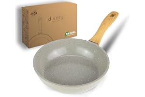 DIVORY Poêle céramique 24cm - Poêle avec revêtement céramique, induction, sans PFAS & PTFE, poêle à frire moyenne, va au four & passe au lave-vaisselle (Natura, 24 cm)