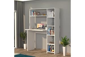 ‎MOONLIFE MOONLIFE Duru Schreibtisch mit Bibliothek/Modern Designte Aufbewahrung mit Regalen für das Home Office oder Kinderzimmer (Weiß)