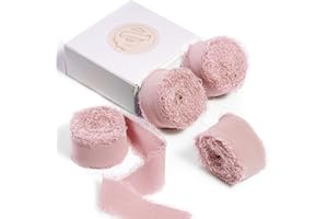 FAKILO Nastro in Chiffon Frange Fatto a Mano 4 Rotoli 1'' X 5 Yd Nastro Rosa Fard, 20 Yd Nastro in Chiffon di Seta per Inviti di Nozze, Bouquet da Sposa, Confezione Regali