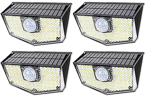 ‎OUSFOT OUSFOT Lampa zewnętrzna ścienna z czujnikiem ruchu, 4 sztuki, 3 tryby pracy, 30 diod LED, lampa solarna na zewnątrz, wodoszczelna IP67, lampy solarne LED do użytku na zewnątrz, na ścianę, balustrady