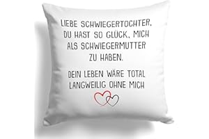 22Feels Schwiegertochter Geschenk von Schwiegermama, Frauen Kissen zur Hochzeit, Geburtstag Muttertag Weihnachten (Weiss, Quadratisch, 40x40cm)