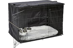 MidWest Homes for Pets - Kit di base iCrate a doppia porta, 106 cm, per cani di taglia grande, include gabbia, cuccia per animali domestici, 2 ciotole e copertura per la privacy