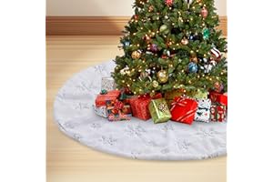 HONPRODU 78cm Faldón para Árbol de Navidad,Cubre Pie Árbol de Navidad, con Copos de Nieve Plateados, Suave, Piel Sintética Blanca Nevada, Faldón para Árbol de Navidad Decoración para Feliz Navidad, Fiesta