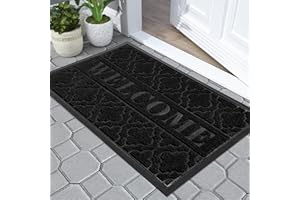 Yimobra Welcome Door Mat 75 x 43 cm, Heavy Duty Durable Front Door Mat for Home Entrance, Garage and Garden Outside Entryway Floor Mat, Non Slip, Fade Resistant, Easy Clean, Black