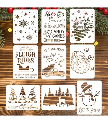 Wichtel Fußabdrücke Schablonen Set 6 Stück – Weihnachtsmann, Rentier, Geschenk, Aus Birkensperrholz Für Schneespray