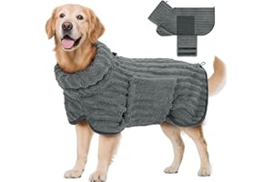 Woiil Hundebademantel aus Mikrofaser, Ultra Saugfähiger Bademantel Hund, Mit Klettverschluss Und Verstellbarem Gummizug, Maschinenwaschbar, Geeignet Für Große, Mittlere Und Kleine Hunde, Grau (XXL)