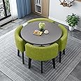 Round/Square Dining table Set with Chairs, Modern Conference Table and 4 Chairs Set, Reception Table and Chair Combination,Wooden Kitchen Table Set for 4 for Living Room Dining Room(80cm(31.5in), P)