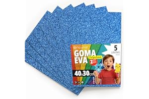 OFITURIA Plaques de Mousse Pailletée pour Découpage, Projets Créatifs, DIY, Activités Artistiques et Scrapbooking 40x30cm (Bleu Pailleté, 5 pcs)
