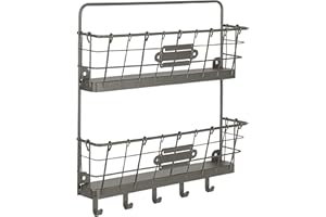 Spectrum Diversified Vintage Wandhalterung, 2-stöckig, Brief-Organizer und Schlüsselablage Landhaus-Briefkasten mit Haken, rustikaler Wandmontage, Schlüsselhalter, Stahl, Industrial Grey, One