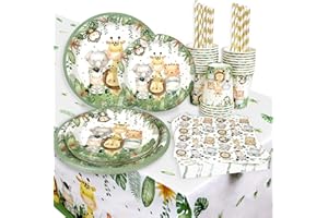 Heboland Jungle Safari Fête Thème Vaisselle, 126pcs Jungle Animaux Anniversaire Vaisselle, Fournitures Fête D’anniversaire pour Enfants - Nappes Jungle Décoration Baby Shower 1er Anniversaire Garçon