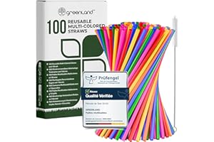 Greenland – 100 Pailles Réutilisables Colorées avec Brosse – 21 cm de long, 6 mm de diamètre – Idéales pour les cocktails, le lait, les jus et le thé