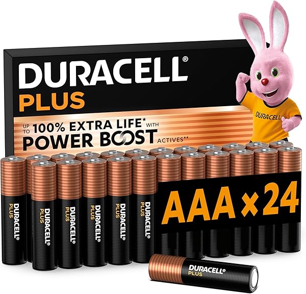 DURACELL Plus AAA Batteries (24 Pack) – Alkaline Batteries 1.5V – Up to 100% Extra Life with POWER BOOST Actives– Reliability For Everyday Devices – 0% Plastic Packaging – 10-Year Storage-MN2400 - 1