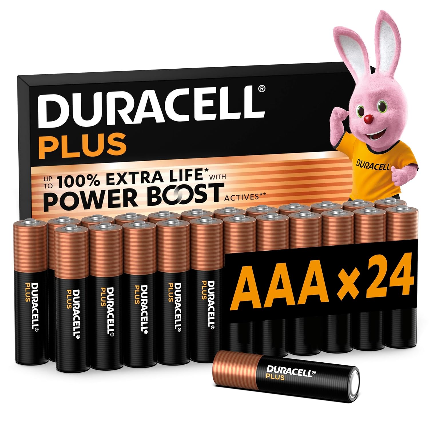 Duracell alkaline batterijen AAA Plus, 1,5 V LR03 MN2400, 24 stuks | Gaat tot 100% langer mee – Active Power Boost – gamecontrollers, camera's – 100% recyclebaar