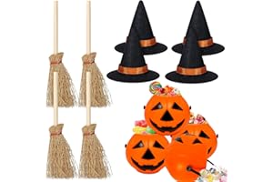 Amsixnt 12 Pezzi Mini Decorazioni di Halloween, Mini Ornamenti di Halloween, Cappello da Strega di Halloween, Mini Scopa di Strega, Mini Secchiello per Halloween, per Feste di Halloween