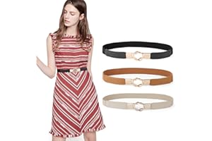 JASGOOD Women's Skinny Elastic Waist Belt, Stretch Retro Waistband for Dress 2 Pack