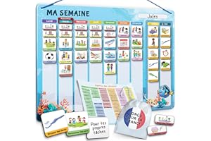 LIKARTO 2-en-1 Tableau Enfant - Semainier & Routine Enfant avec 194 Aimants – Tableau Magnétique à Dos Aimanté - Planning Journalier - Organisation Famille - Calendrier Enfant Educatif