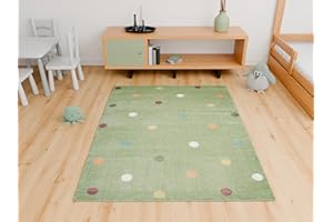 ‎AKCILA AKCILA Lima rechteckig Kinder Teppich Minze 140x190cm, Kinderzimmer Kurzflor Teppiche| Kinderteppich Mädchen| Kids Carpet |Spielteppich Kinder Babyzimmer Tepich |gepunktetes Muster |Wohnzimmer Teppich