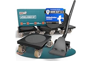 ‎FAIRMO Der Innovative Möbelheber für schwere Möbel von FAIRMO - 4 Möbelroller und 1 Lastenheber (inkl. Anti RUTSCH Pads) - Schonende Transportrollen aus TPE (Standard: Ohne Bremsen)
