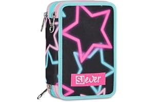 SJ GANG STYLE JAM GANG Astuccio Scuola 3 Zip, Rosa, Portapenne Triplo Scomparto Completo Di Penne, Matite, Colori, Accessori Zaino, Scuole Elementari, Bambina