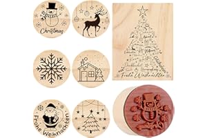 Nezyo 7 Stück Stempel Groß Set Weihnachten Holzstempel Frohe Weihnachten Briefmarke Motivstempel Textilstempel Stempel für Weihnachtskarten Adventskalender Lettering Scrapbooking