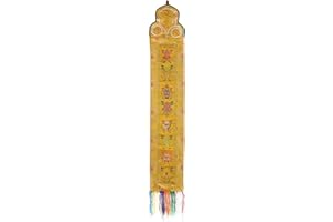 Bermoni Tibetan Silk Brocade Wall Hanging With 8 Auspicious Lucky Symbols(FH-WH-1036YLW)