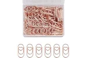 RONGWANGFU Lot de 130 trombones en forme de cœur doré rose avec boîte transparente, pour trombones, bureau, salle de classe.