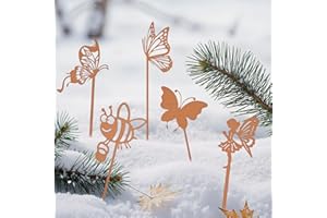 HOMIKLSA Lot de 3 décorations de jardin pour l'extérieur - Résistantes aux intempéries - Motif papillon et abeille en métal - Piquet de jardin décoratif - Décoration de parterre de fleurs - Décoration