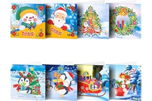 Huacan Diamant Painting Gruß Karten 8 Stück Weihnachten Grußkarte Mit Umschlag 5D DIY Diamond Weihnachtskarten Kit Geschenk für Familien, Diamant Painting Gruß Karten für Weihnachten Neujahr