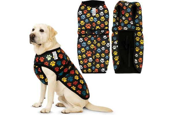 Little Needs Dog Winter Jacket - (Paw Print, 28 Inch) for Large Dogs Ultra Warm Waterproof & Windproof Coat Adjustable Velcro Closure, Washable Vest for Cold Weather Indoor & Outdoor Use