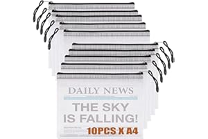 ‎VEUWOLM 10 Stück Transparente Reißverschlusstaschen, Reißverschluss Dokumententaschen, A4 Wasserdichte Mesh Bag, A4 Zipper Tasche für Dateiordnung, Lagerung von Schreibwaren, Kosmetikwaren