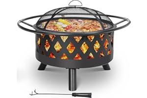 TLSUNNY Braciere con Griglia, Ø 76 cm Braciere Grande, Bracieri da Giardino con Parascintille & Attizzatoio, Braciere da Esterno per Barbecue, Braciere Multifunzionale, Barbecue e Riscaldamento