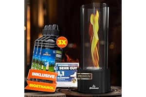‎GLANZFEUER Glanzfeuer Bioethanol Table Fireplace Outdoor & Indoor Including Bioethanol - Extra Long Burning Time with Swirl Flame - Table Fire Decoration - Table Fireplace Fire Column - Garden & Decoration Gift