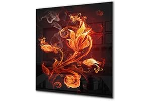 CONCEPT CRYSTAL Décoration murale imprimée sur verre de sécurité – Antiprojections en verre cuisine BS14 Série feu: Fleur ardente 1
