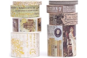 KAVI' S 8 rollos Washi Tape Set, Cinta Vintage Adhesivo Decorativo Obra de Arte Inspirada Hoja de Oro Masking Tapes para Artes, Bullet Journal, Scrapbooking, Bricolaje, Embalaje (Epistle)