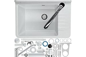 GOSPO Ausgussbecken aus Polypropylen, 50,4 x 34 x 26,5 cm, Spülbecken mit Siphon und Montageset, Waschbecken, Waschtrog, Haushaltsspülbecken (Weiß)