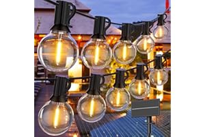 GPATIO Guirlande Solaire Exterieur, 15,2M/50FT Guirlande Lumineuse Solaire 25+2 G40 LED Ampoules IP45 Imperméable, 4 Modes Blanc Chaud Chaîne Lumiere Guirlande Guinguette Solaire pour Patio Fête Jardi