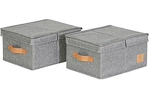 LOVE !T STORE !T LOVE IT STORE IT Premium Set di 2 Scatola Porta Oggetti con Coperchio S - In Tessuto Lino - Set di 2 Contenitore - Robusti - Grigio - 33x25x16 cm Ciascuna
