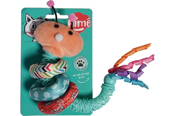 Aimé | Jouet pour Chat intérieur | Peluche en Forme de Ver de Terre pour Chat | Jouet Interactif avec Anneaux infusés à l'herbe à Chat et Grelots | Diamètre 16 x 7 x 6 cm