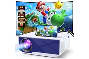 Mini projecteur Wielio avec Bluetooth et WiFi, résolution 1080P, luminosité de 18 000 lumens, Affichage HD sans décalage, Compatible avec PS5 et Switch