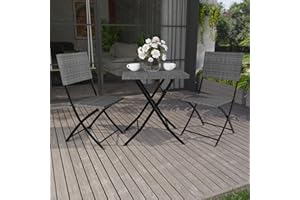 Garden Vida Ensemble bistrot de Jardin, rotin PE, Tube de Fer, Gris, H 72,5 x W 60 x D 60 cm Approx