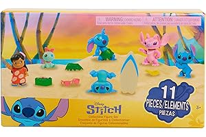 Just Play Set di personaggi da collezione di Disney Stitch con 5 accessori, 11 pezzi, personaggi da collezione da 5 cm, decorazioni per la casa, giocattoli per bambini dai 3 anni