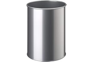 Durable 330123 Papelera de metal redonda 15 litros, plata