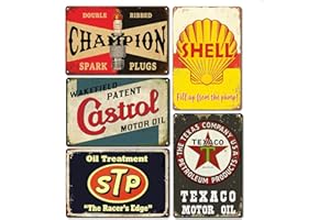 NWITEIW 5er Set Retro Garage Deko Schilder Werkstatt Blechschilder Vintage Motorrad Metallschild Benzin Wandschild Auto Poster Motoröl Laden Metall Schilder Hauswand Raumdekoration Bar Deko 20x30 cm