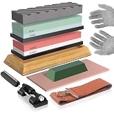 Professional 12-in-1 Sharpening Stone Set for Knives with 400/1000/3000/8000 Grits, Includes Non-Slip Bamboo Base, Flattening